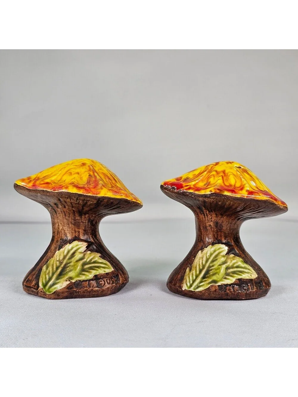 Vintage Treasure Craft Mushroom Salt and Pepper Shakers Ceramic Yellow Orange